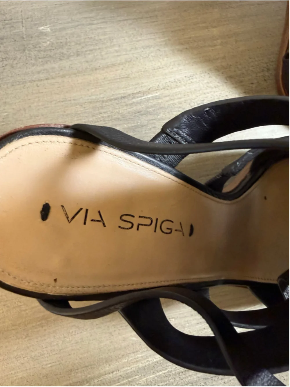 Via Spiga Brandina Black Leather Strappy Block Heel Cage Sandals Size 9M